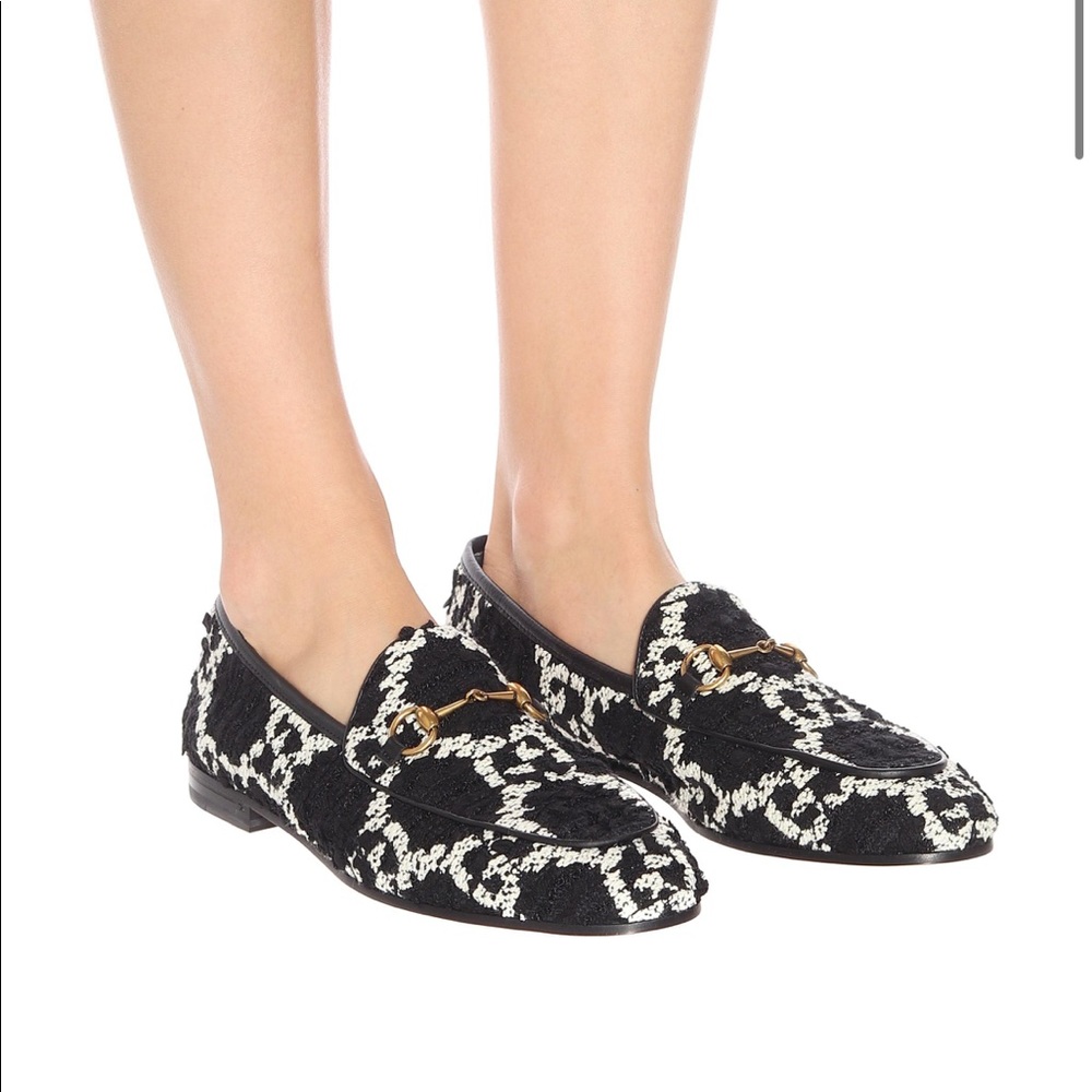 Authentic Gucci Tweed GG Monogram Horsebit Womens Jordaan Loafers